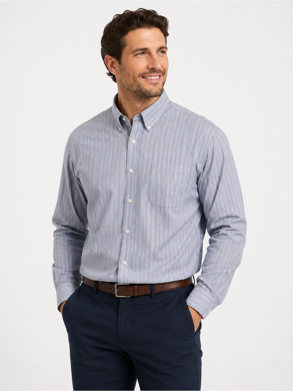 Brooks Brothers Regent Blue, White and Purple Striped Button-Down Shirt